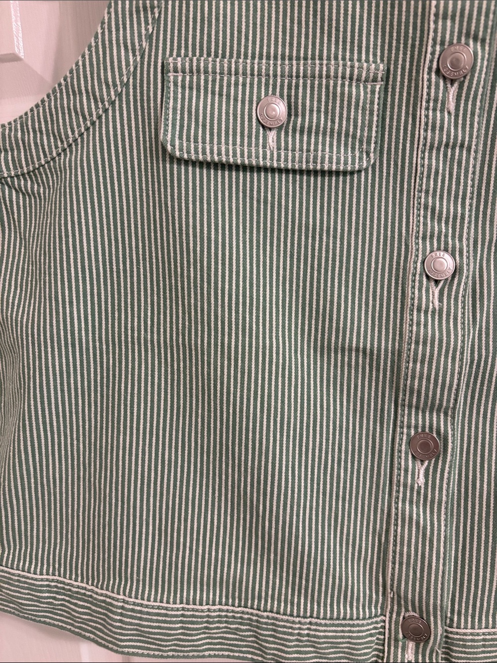 Striped Green Cropped Button Front Vest - Picture 2 of 4